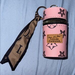 Pink Cylinder Keychain Holder with Scarf Accent